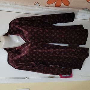 Vintage Button Down Top Medium Partners floral maroon purple velvet B7
